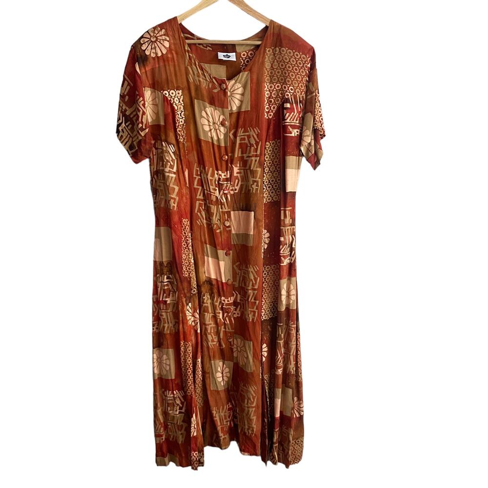 Hilo Hattie Floral Button Front Maxi Shirt Dress XL